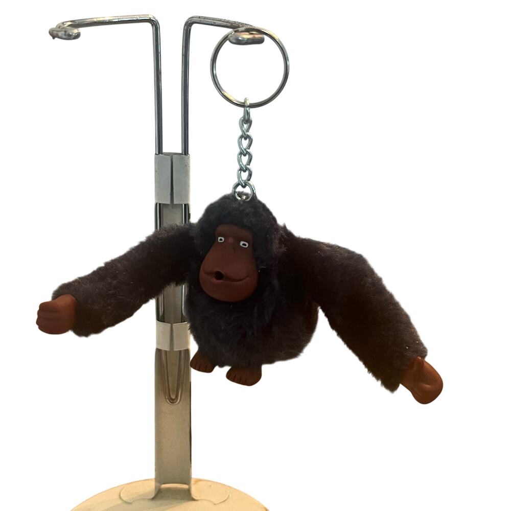 Kipling Vintage Plush Monkey Keychain "Kim" Black Bag Charm Key Ring
